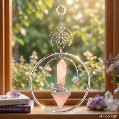 Suncatcher Fensterdeko mit Rosenquarz – Feng Shui Halbedelstein Unikat