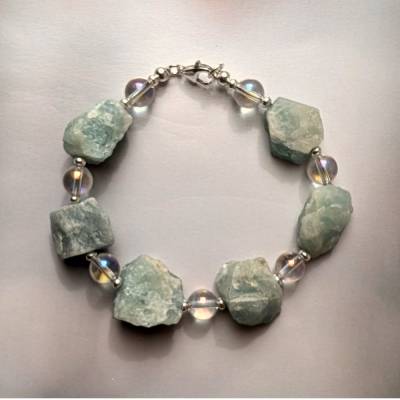 Aquamarin Rohsteine, Angel Aura Perlen Armband mit Silber