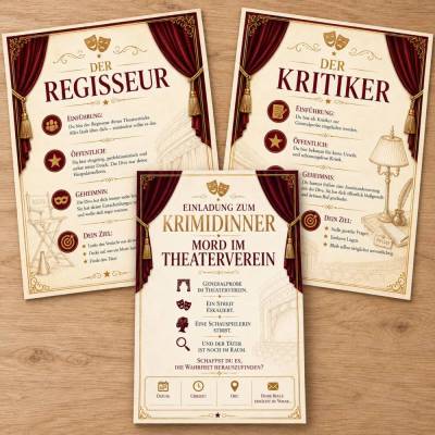 Krimidinner Mord im Theaterverein – Krimispiel für 6–8 Personen zum Ausdrucken