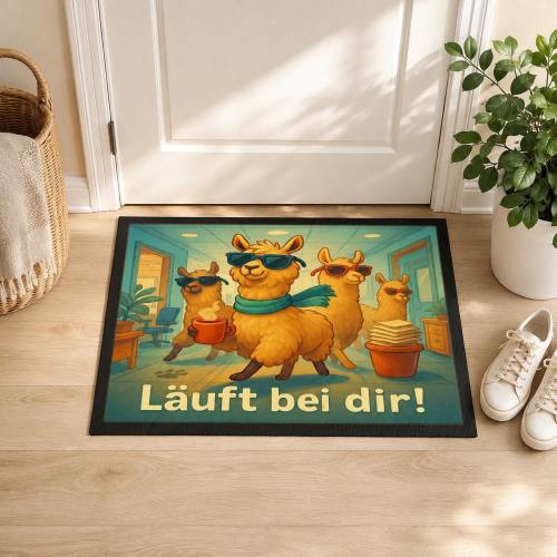 Fußmatte Läuft bei dir 40x60 cm – lustige Türmatte mit Lama, Geschenk für Kollegen, Einzug oder Büro