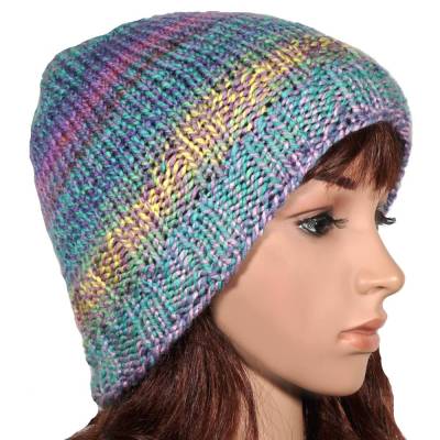 Handgestrickte Beanie Colours Unisex Mütze – Farbverlauf, Patina Blue, Gründl Wolle, 56-58 cm