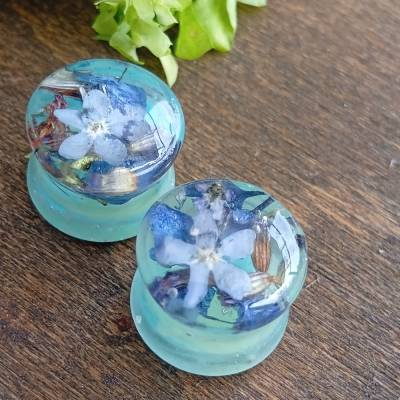 Tunnel plugs 14mm echte Blüten Unikat