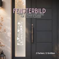 Herbst Fensteraufkleber Hochkant „Hallo Herbst“ Sticker für Fenster o. Türen , 2 Farben , 2 Größen, senkrechte Deko
