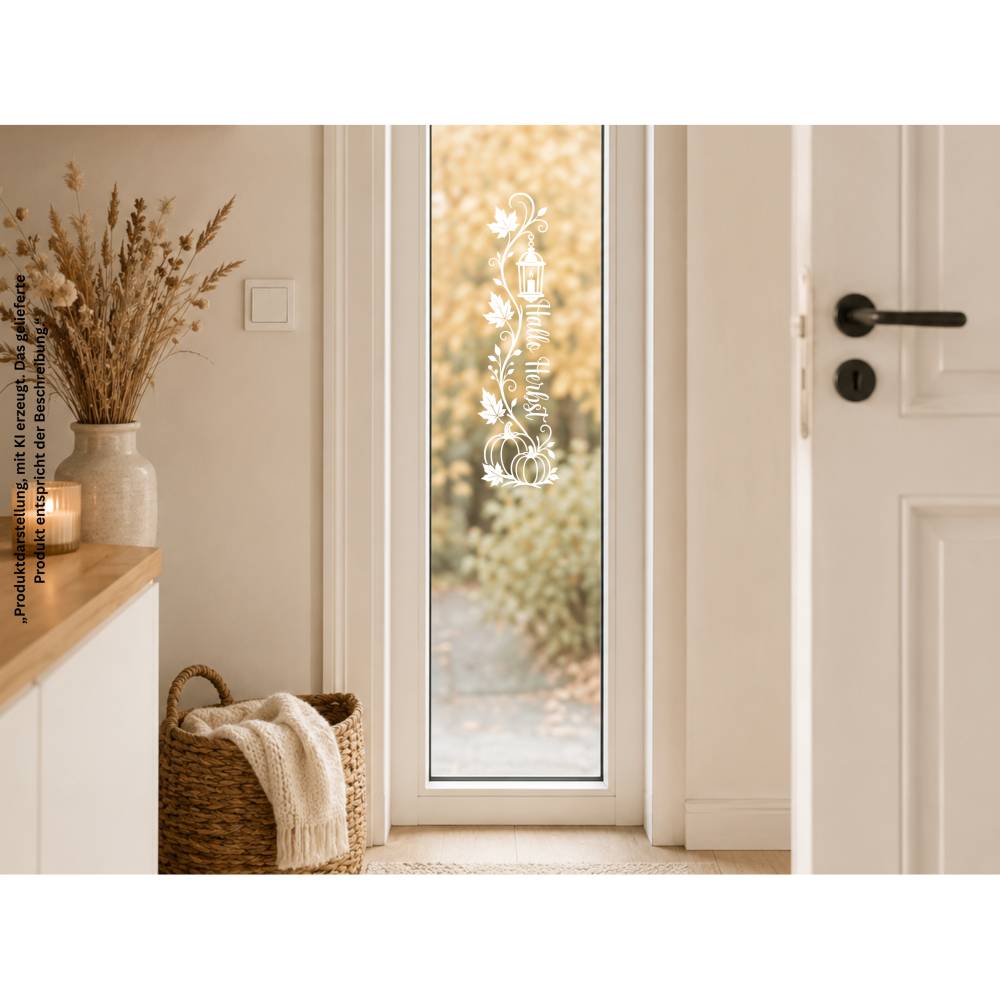 Herbst Fensteraufkleber Hochkant „Hallo Herbst“ Sticker für Fenster o. Türen , 2 Farben , 2 Größen, senkrechte Deko Bild 5