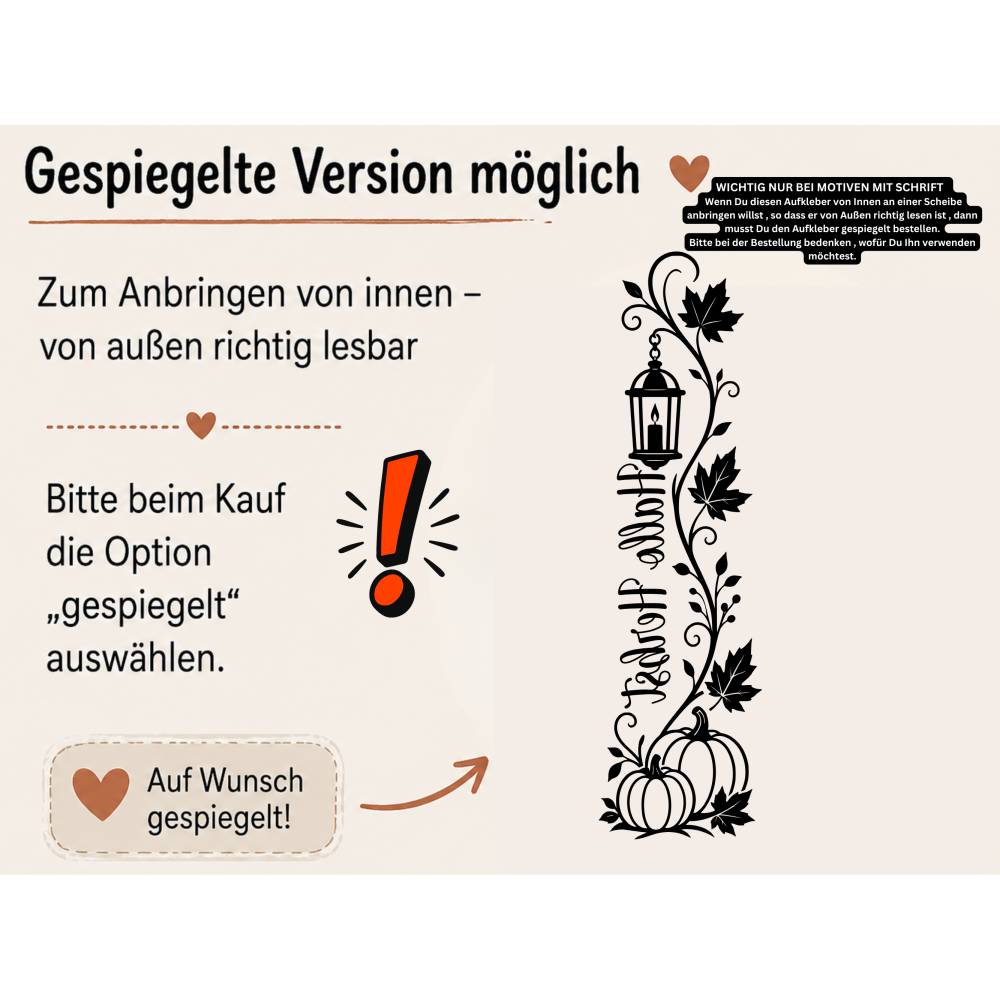 Herbst Fensteraufkleber Hochkant „Hallo Herbst“ Sticker für Fenster o. Türen , 2 Farben , 2 Größen, senkrechte Deko Bild 9