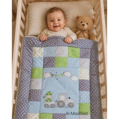 Babydecke, Patchwork Decke, Krabbeldecke, Kinderdecke, Spieldecke, Traktor, Geschenk zur Geburt, Baby Geschenk, Grau