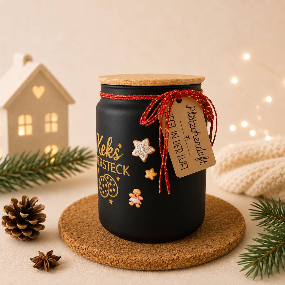 Keksdose mit Spruch und Bambusdeckel ~ Plätzchendose ~ Vorratsglas ~ Aufbewahrungsdose Weihnachten