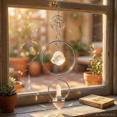 Suncatcher, Fensterdekoratin, Feng shui,  Rosenquarz und Kristall