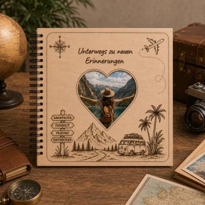 Reisealbum 30x30 cm | Personalisiertes Weltreise‑Fotoalbum | Wunschtext eingraviert