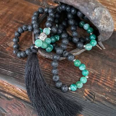 Mala Kette - Lava & Achat, Edelstahl
