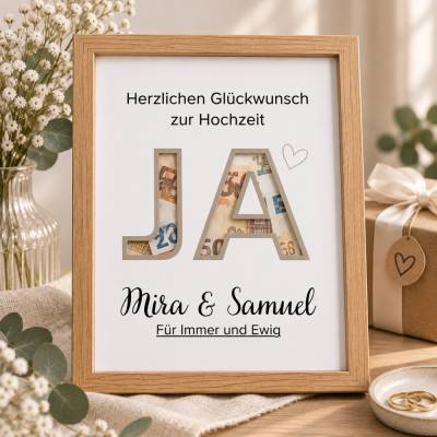 Selbst personalisiertes Geldgeschenk Hochzeit zum Ausdrucken – JA mit Wunschnamen | PDF Hochzeitsgeschenk