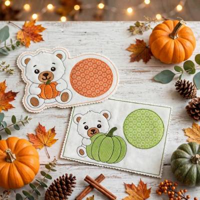 Stickdatei Herbst Mug Rug Bruno mit Kürbis Set 26143a