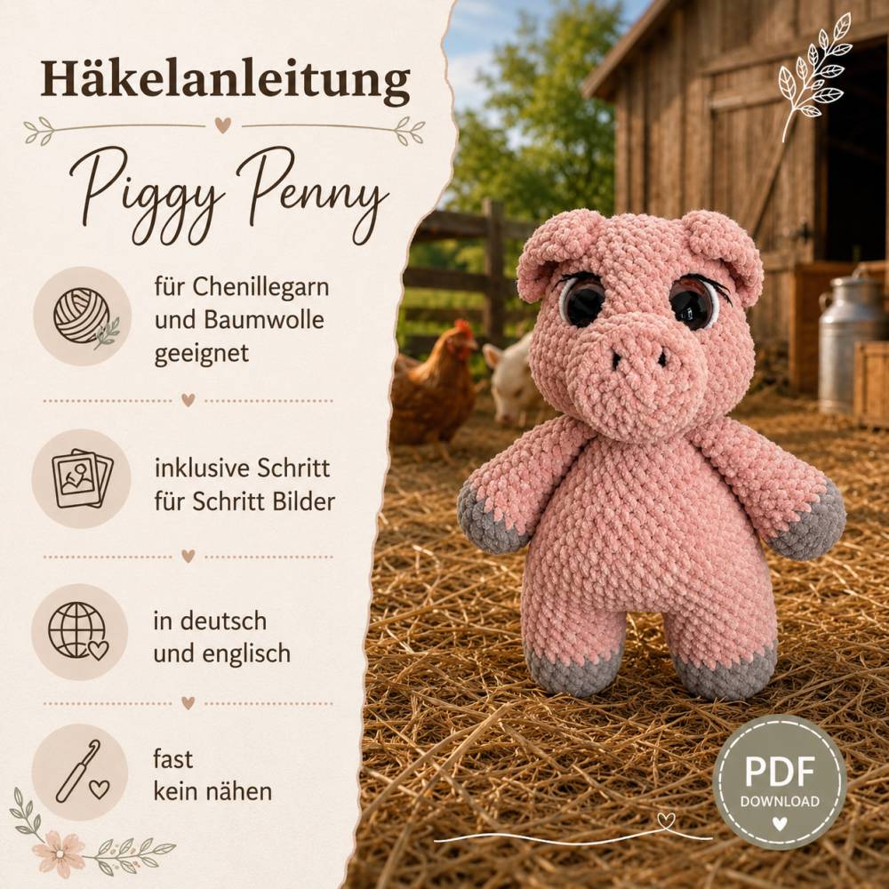 Häkelanleitung Amigurumi Schwein Piggy Penny Kuscheltier PDF Anleitung deutsch Bild 1
