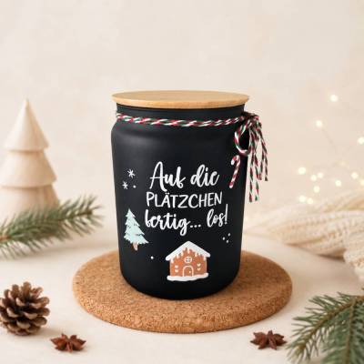 Keksdose mit Spruch und Bambusdeckel ~ Plätzchendose ~ Vorratsglas ~ Aufbewahrungsdose Weihnachten