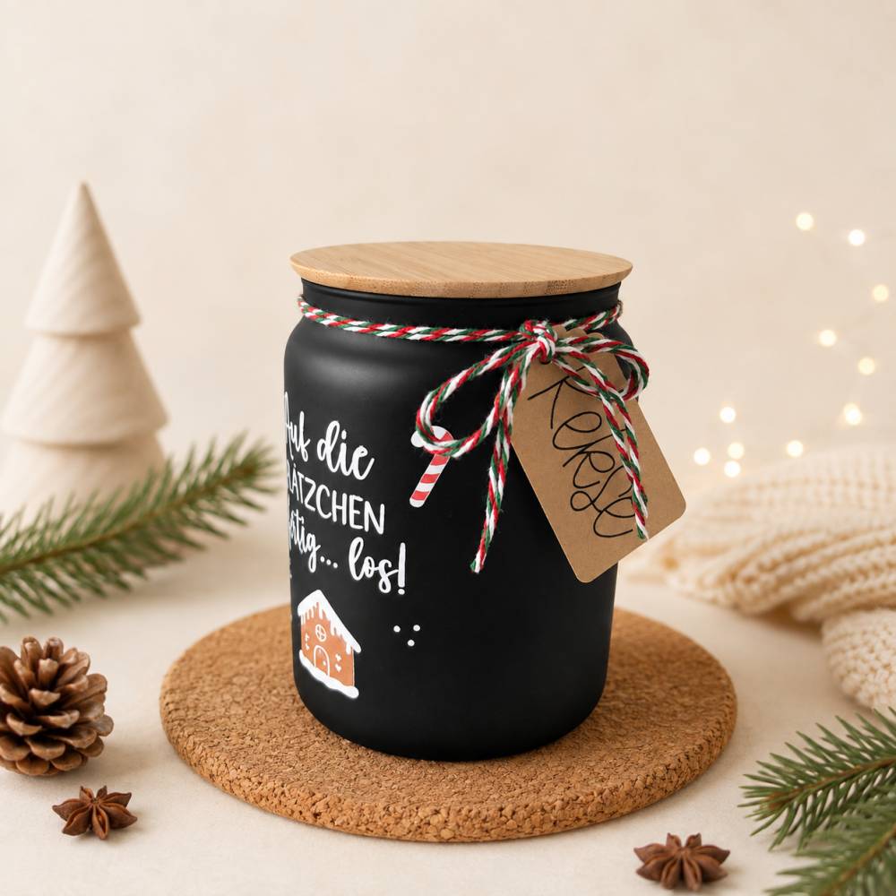 Keksdose mit Spruch und Bambusdeckel ~ Plätzchendose ~ Vorratsglas ~ Aufbewahrungsdose Weihnachten