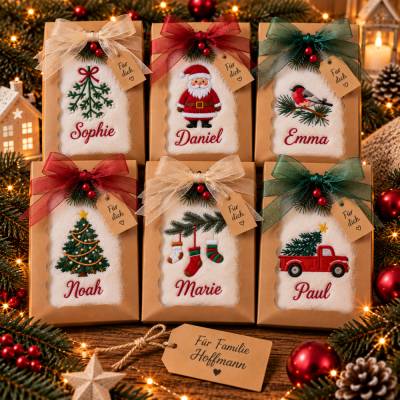 Personalisierte Weihnachtshandtücher mit Name | 1–6 Stück | 9 Weihnachtsmotive | je 30 x 50 cm, 100% Baumwolle,Naturweiß