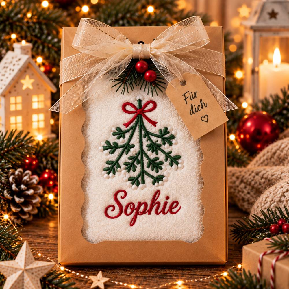 Personalisierte Weihnachtshandtücher mit Name | 1–6 Stück | 9 Weihnachtsmotive | je 30 x 50 cm, 100% Baumwolle,Naturweiß Bild 10