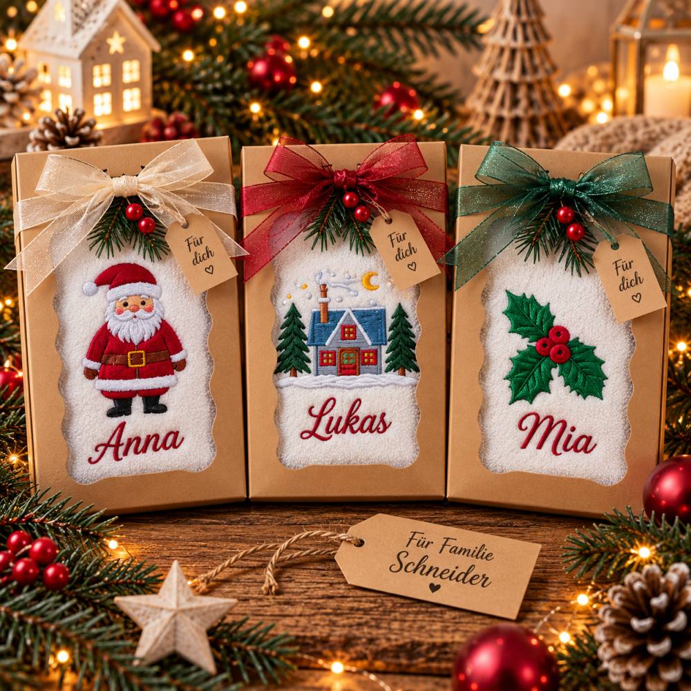 Personalisierte Weihnachtshandtücher mit Name | 1–6 Stück | 9 Weihnachtsmotive | je 30 x 50 cm, 100% Baumwolle,Naturweiß Bild 8