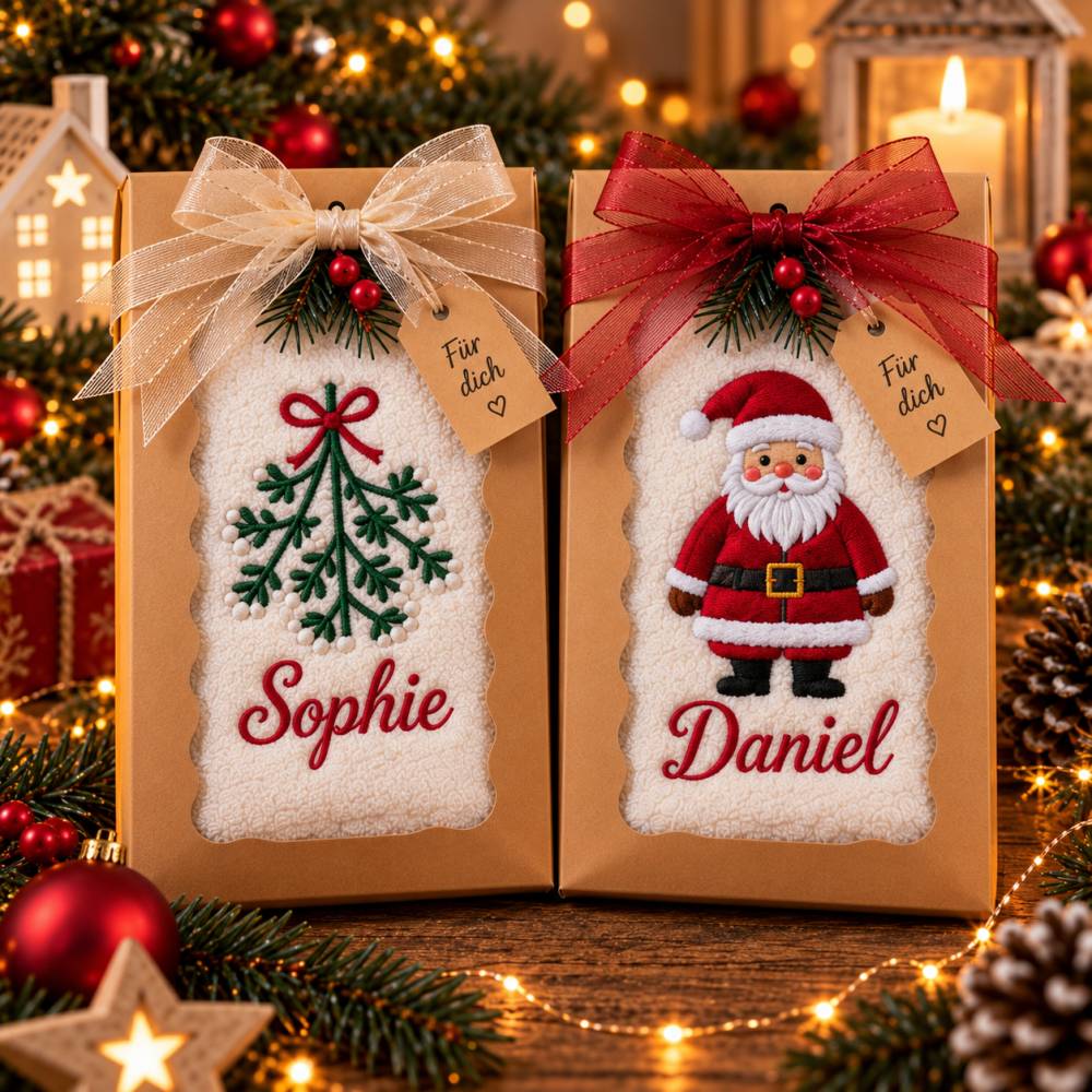 Personalisierte Weihnachtshandtücher mit Name | 1–6 Stück | 9 Weihnachtsmotive | je 30 x 50 cm, 100% Baumwolle,Naturweiß Bild 9