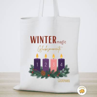 Stofftasche Glücksmomente – Wintermagic Baumwolltasche mit Motivdruck Adventskerzen