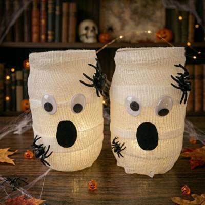 Mumienglas Windlicht, Halloween Windlichtglas, Mumien Windlicht, Halloween Deko, Mumien Laterne, Mumien Kerzenglas