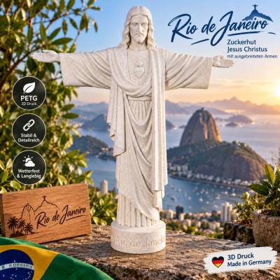 Christusstatue Brasilien personalisiert – Jesus Figur Rio de Janeiro Zuckerhut – BV46 – Christliche Deko Wunschtext