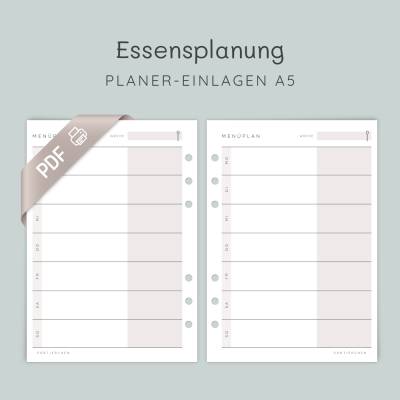Essensplaner A5 zum Ausdrucken | Menüplan Woche PDF | Digitale Planer Einlagen | Essensplanung Wochenplan