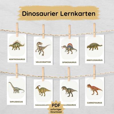 20 Dinosaurier Lernkarten für Kinder | Dino Bildkarten PDF zum Ausdrucken