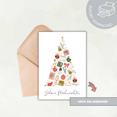 Weihnachtskarte „Schöne Weihnachten“ zum Ausdrucken - druckbares Last Minute Geschenk | Druckvorlage Weihnachten