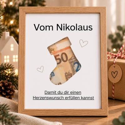 Geldgeschenk Nikolaus zum Ausdrucken – Nikolausstiefel PDF | Last Minute Nikolaus Geschenk