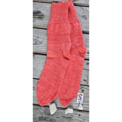 Handgestrickte Wollsocken "SO21" Koralle / Rot meliert – Gr. 36/37 – mit Strukturmuster