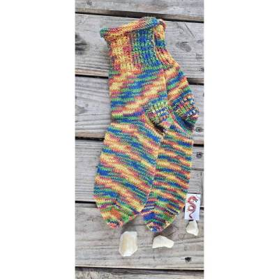 Handgestrickte Kindersocken "SO25" Bunt gestreift mit Rollbündchen – Gr. 34/35