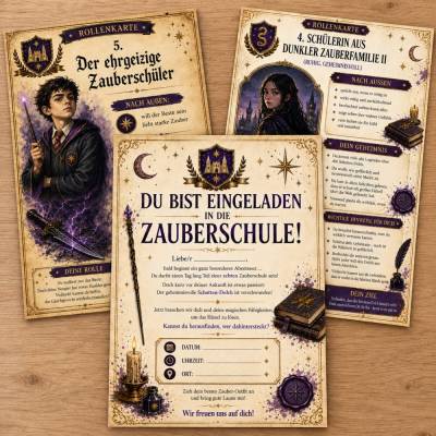 Krimidinner Kinder – Das Geheimnis der Zauberschule | 8–10 Spieler zum Ausdrucken