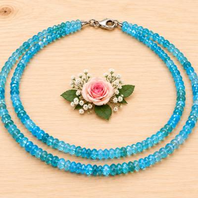 Apatit Kette – intensives Blau, 925 Silber, 45 cm, deutsche Handarbeit