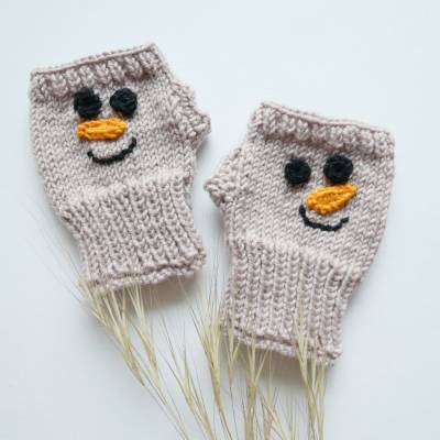 Baby/Kleinkind-1 Paar handgestrickte Armstulpen mit Daumenloch Schneemanngesicht in Größe 2,fingerlose Handstulpen