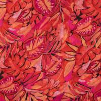 Voile Poly-Yoryu-Druck Leichter Frühlings-/Sommerstoff Blätter orange-pink(1m/8,-€)