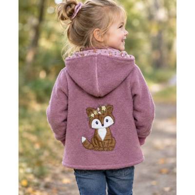 Wollwalk Jacke Gr. 110 Walkjacke komplett gefüttert in rosa mit Fuchs