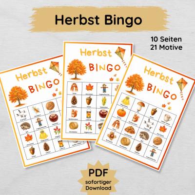 Herbst Bingo für Kinder zum Ausdrucken | Herbstspiel PDF