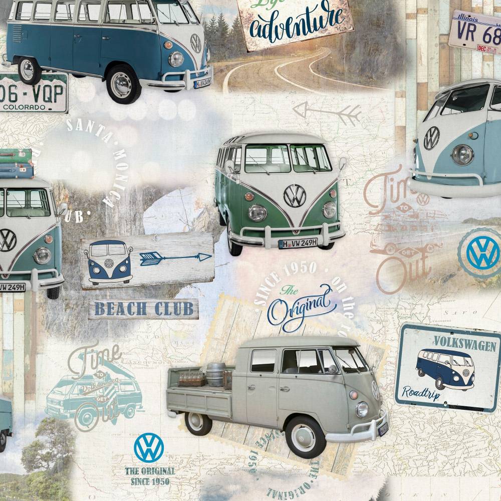Dekostoff Halbpanama Lizenz Bus, Bulli natur (1m /17,00€) Bild 1