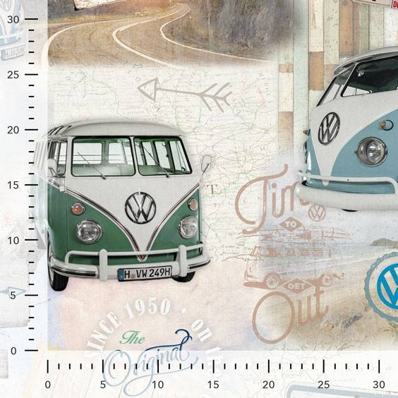 Dekostoff Halbpanama Lizenz Bus, Bulli natur (1m /17,00€) Bild 2