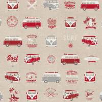 Dekostoff Halbpanama Bus, Bulli Natur/Rot (1m /17,00€)