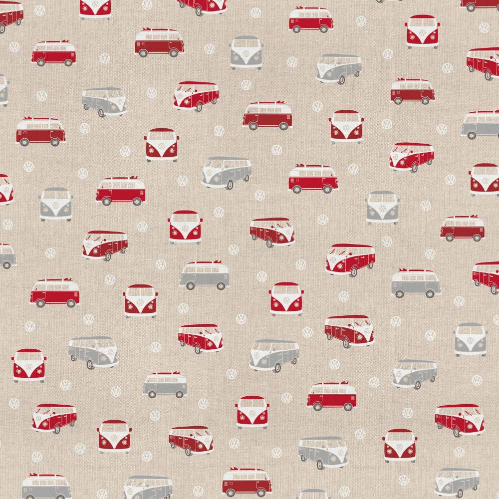 Dekostoff Halbpanama Bus, Bulli Natur/Rot (1m /17,00€) Bild 3