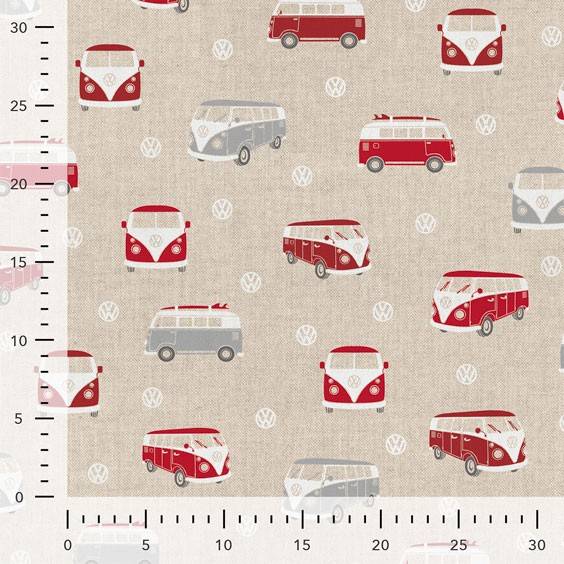 Dekostoff Halbpanama Bus, Bulli Natur/Rot (1m /17,00€) Bild 4