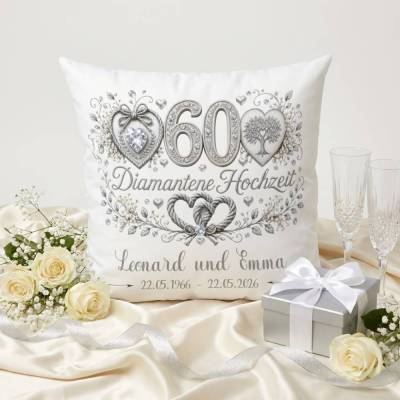 Geschenk Diamantene Hochzeit personalisiert Kissen 60 Hochzeitstag Namen Datum