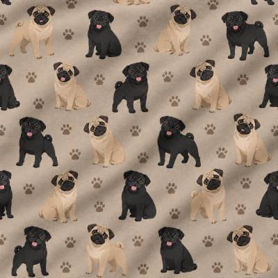 Stoff Hundemotiv Mops Comic Hunde, Baumwoll-Jersey, 50x100cm, viele Farben