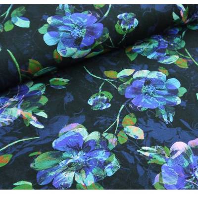 Viskose Jersey mit großen blauen Blumen 