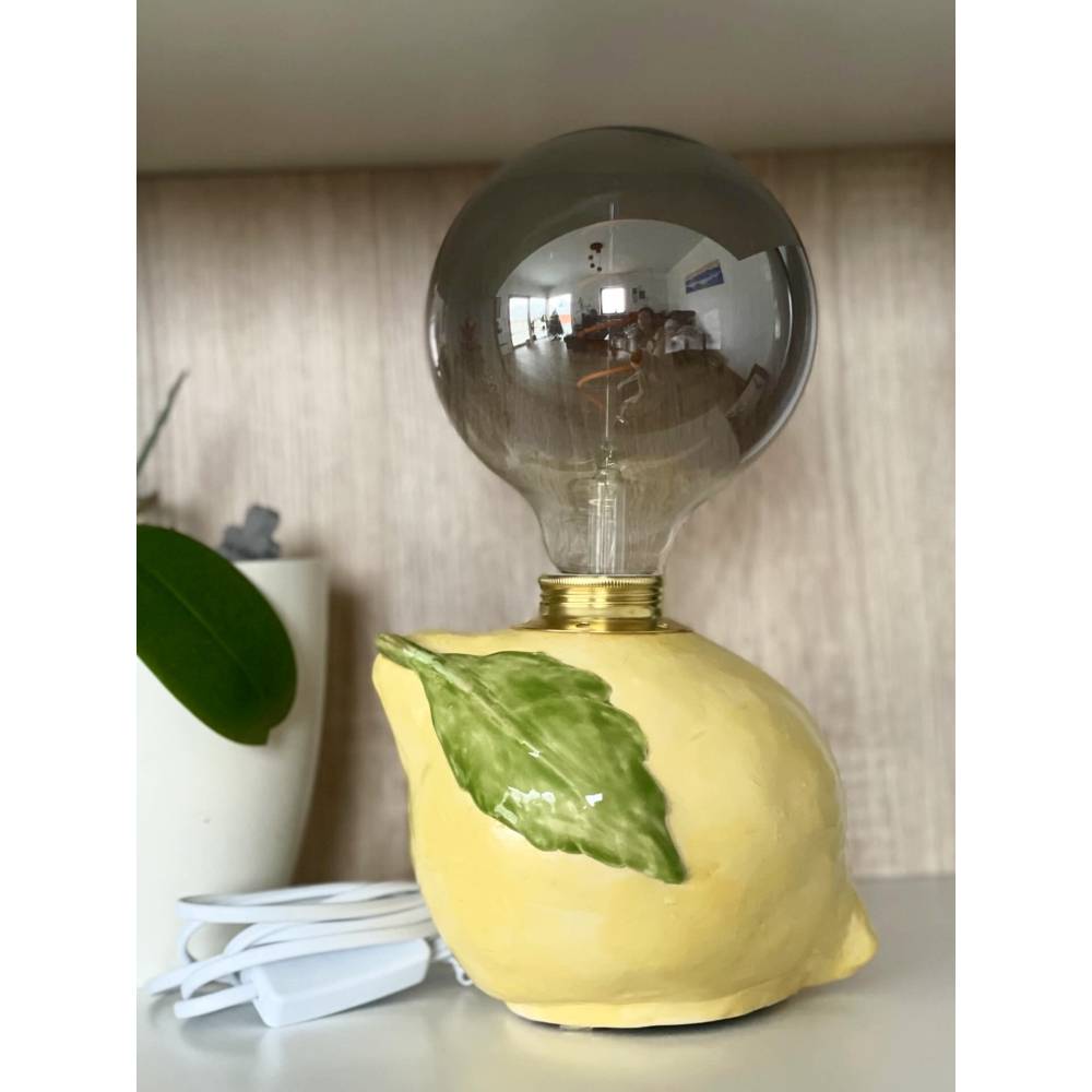Zitronen - Tischlampe aus Steingut Tischleuchte Nachttischlampe Bild 1