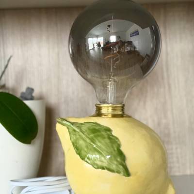Zitronen - Tischlampe aus Steingut Tischleuchte Nachttischlampe
