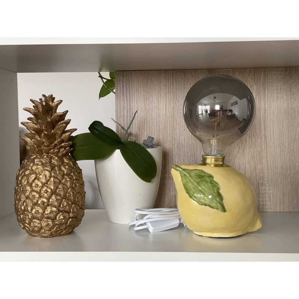 Zitronen - Tischlampe aus Steingut Tischleuchte Nachttischlampe Bild 4