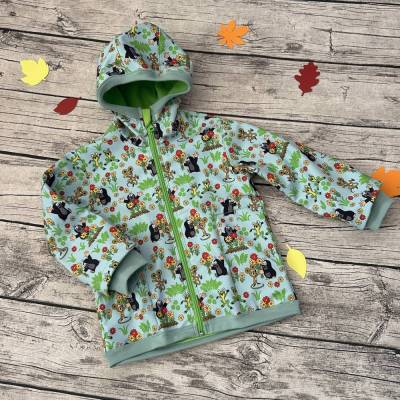 Softshelljacke Gr. 98/104 Maulwurf Pauli auf Hellblau 